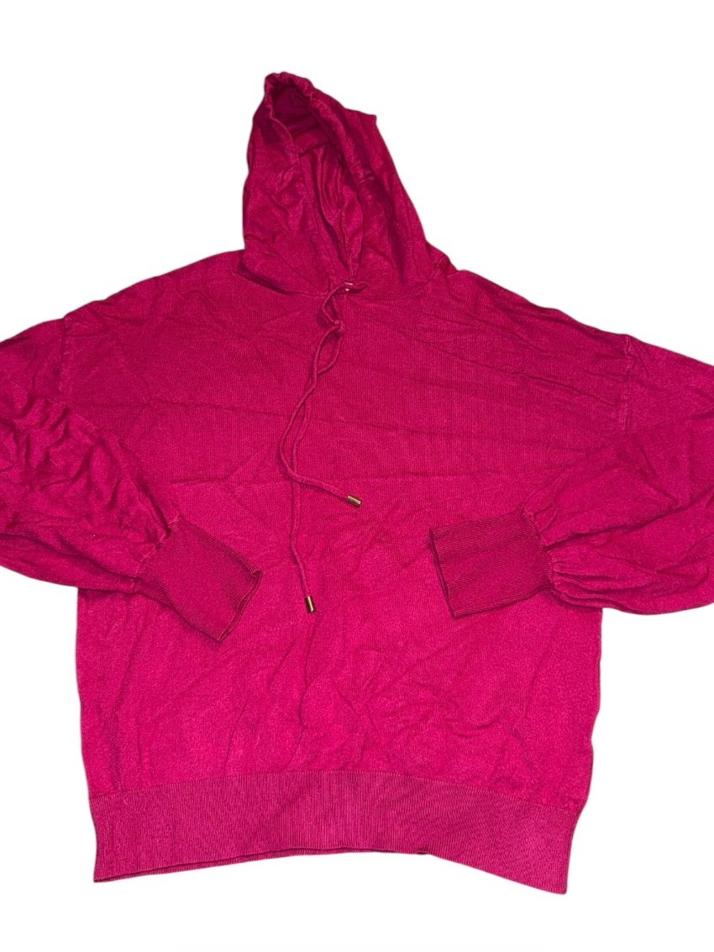 Philosophy Bright Fuchsia Pink Fine Knit Drawstring Hoodie Sweater Size Medium